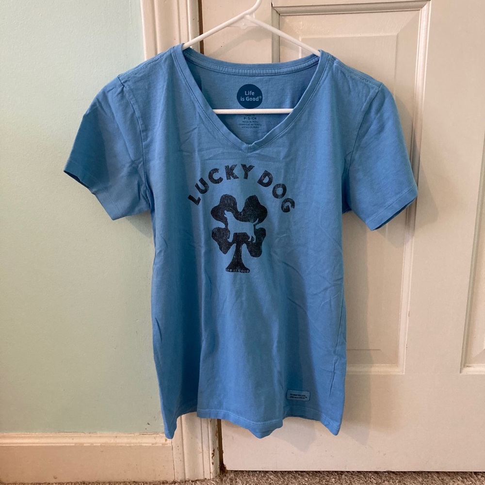 Life Is Good “Lucky Dog” V-Neck T-Shirt